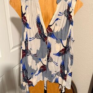 Free People Crane Print Blouse